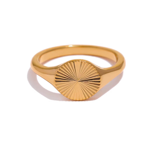 Stainless Steel Golden Geometric Ring Statement Metal Texture Fashion Finger Joyería Acero Inoxidable Mujer Gift